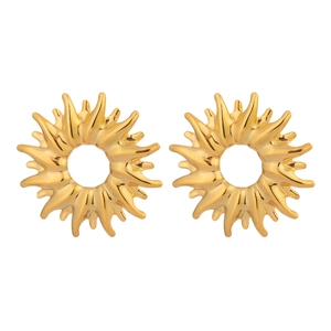 Golden geometric sun earrings in stainless steel with a polished finish and artistic style