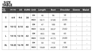 Detailed women's size guide chart for hollow-out short sleeve T-shirt with CM and Inch units
