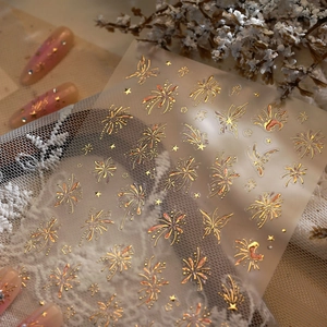 Nail Art Stickers 3D Embossed Gold Foil Fireworks Butterfly Patterns French Retro Elegant Manicure Decals For Women