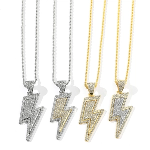 Hip hop lightning pendant necklaces in gold and silver with rhinestones and twist chain