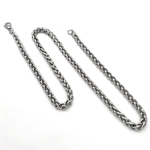 Polished silver stainless steel wheat chain necklace with lobster clasp for men and women