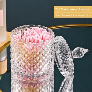 Detail of a diamond embossed glass jar with lid, measuring 8.5x15cm for home storage