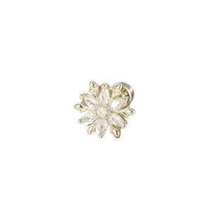 Elegant gold snowflake stud earring with marquise crystals and screw back flat disc