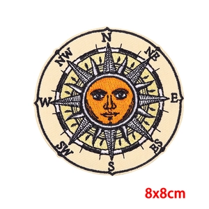 Runder Kompass-Sonne Stickpatch (8x8cm) zum Aufbügeln für DIY-Kleidung