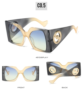 Détail de lunettes de soleil carrées montrant l'angle de 45 degrés, l'avant et l'arrière