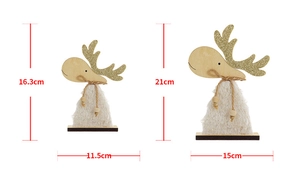 Christmas wooden reindeer figurines in two sizes with white fur and gold glitter details