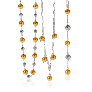 Minimalist gold and silver mixed color beaded chain necklace with stainless steel spheres