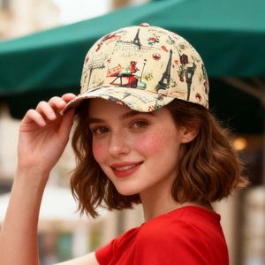 Berretto Da Baseball Stile Vintage Francese Parigi Torre Eiffel Stampa Floreale Poliestere Regolabile Traspirante Cappello