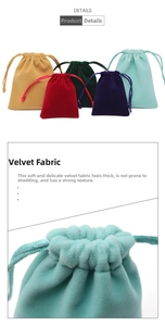 Detailed view of soft velvet drawstring jewelry pouches in multiple vibrant colors