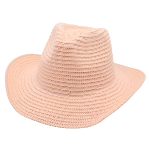 Pink knitted jazz hat with wide rolled brim and classic western cowboy crown design