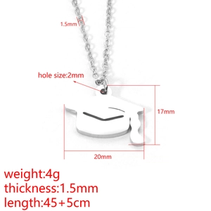 Silver graduation cap necklace with tassel pendant, 45+5cm length and size dimensions