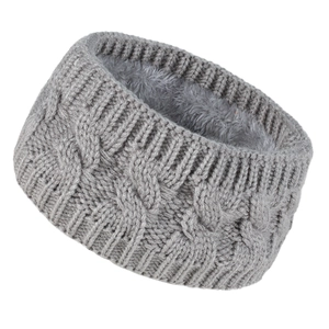 Detail showing the light grey cable knit texture and soft fleece lining of the winter headband