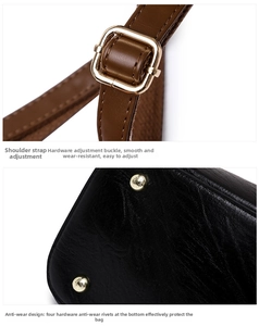 Macro detail of adjustable brown strap with golden buckle and black bottom with metal feet