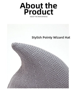 Close-up of grey knitted fabric texture on the pointed foldable wizard witch hat