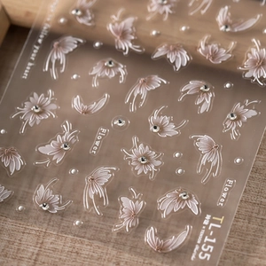 Adesivi per unghie 3D con fiori e farfalle con strass eleganti e motivi in rilievo