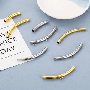 Stainless Steel Curved Tube Beads Hollow Slider Connectors With Welded Rings For DIY Jewelry Making Necklaces Bracelets