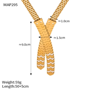 Detailed view of 18k gold plated chain necklace with crystal arrow pendants and dimensions