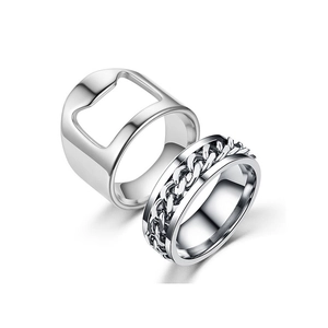 Gros plan détaillé d'une bague décapsuleur et d'une bague rotative en acier titane