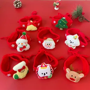 Christmas Pet Knitted Scarf Bandana Hand Crocheted Adjustable Dog Cat Collar Bib Cartoon Santa Snowman Reindeer Holiday
