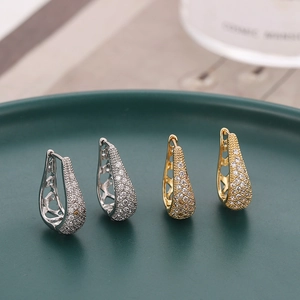 Elegant U-shaped micro-pave zircon drop earrings in gold and silver finish