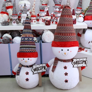 Extra large Christmas snowman plush set with red hats and wooden Welcome signs