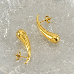 Modern gold-plated stainless steel teardrop earrings with a sleek high-polish finish