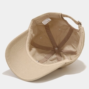 Khaki cotton baseball cap with cartoon dinosaur embroidery and adjustable strap