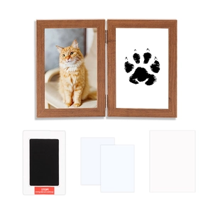 DIY wooden folding pet memorial photo frame with paw print ink pad and card set
