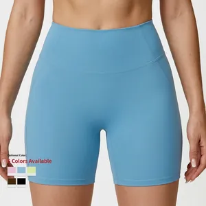 Short de yoga bleu à taille haute avec contrôle du ventre et tissu respirant