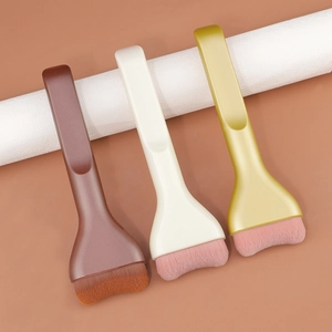 Flat foundation brush set with thin soft bristles and ergonomic wave-shaped brush head