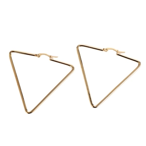 Minimalist geometric triangle hoop earrings in a glossy gold-plated stainless steel finish