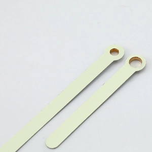 Luminous fluorescent watch hands with metal ring reinforcements in a set of two pieces