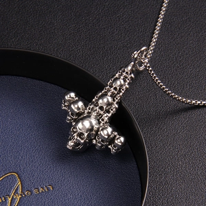 Punk style stainless steel skull pendant necklace with silver chain for men hip hop jewelry