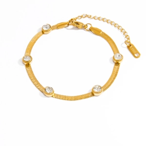 18K gold plated stainless steel snake chain bracelet with five sparkling round zircons