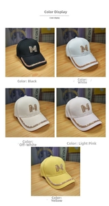 Detailed color selection of baseball caps with crystal M logo and rhinestone brim
