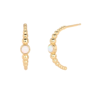 S925 sterling silver gold geometric half-hoop earrings featuring white opal stones