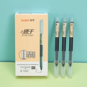 Detailed set of three 0.5mm black liquid ink rollerball pens with their retail packaging