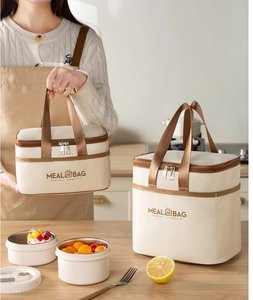 Insulated lunch bag set with thick aluminum foil lining and durable brown handles