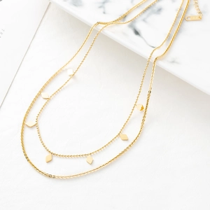 Elegant 18K gold plated stainless steel layered necklace with rhombic sequins for women