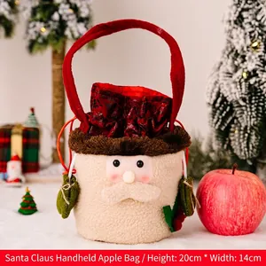 Plush Santa Claus Christmas apple gift bag with red handle for holiday sweets 20x14cm