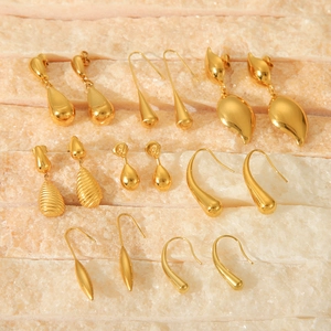 Collection of minimalist 18K gold plated stainless steel teardrop and leaf earrings