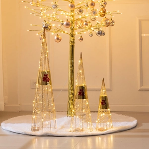 Three-piece gold LED Christmas tree light set with Fu character for holiday decor