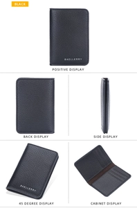 Macro detail of men's slim black litchi pattern leather wallet with multiple card slots