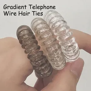Three-piece set of gradient grey spiral telephone wire hair coils for girls' hairstyles