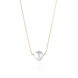 Minimalist gold stainless steel necklace with a premium white round pearl pendant