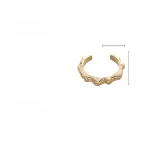 Detailed view of golden irregular wavy bangle with size dimensions and acrylic material specs