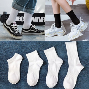 Detailed comparison of white and black ribbed cotton athletic socks in four different lengths