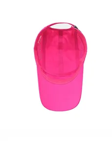 Detail of rose pink quick-dry baseball cap interior with mesh vents and fine stitching