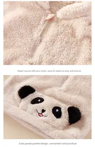 Detailed view of baby fleece jacket with cotton zipper guard and cute panda pocket