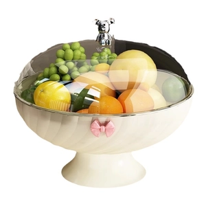 Luxury fruit plate with ivory striped base, silver bear handle and pink bow decoration
